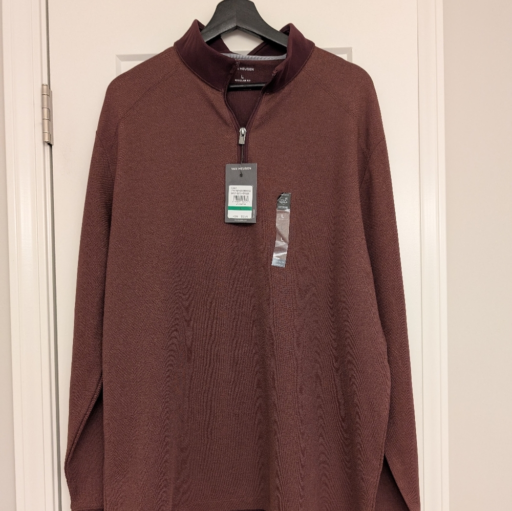 Van Heusen Burgundy Zip Up Sweater Classic Knit Design Size L NWT